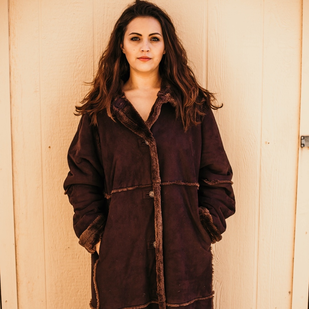 Extra Long Suede Faux Fur Coat